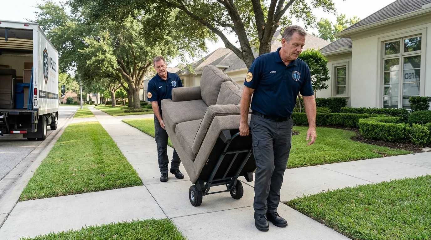 Local residential moving crew loading furniture in Atlantic Highlands, NJ